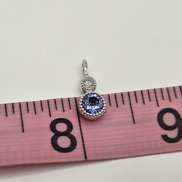 Sterling silver Tanzanite & Diamond 925 bezel set Pendant Charm - Picture 7 of 10